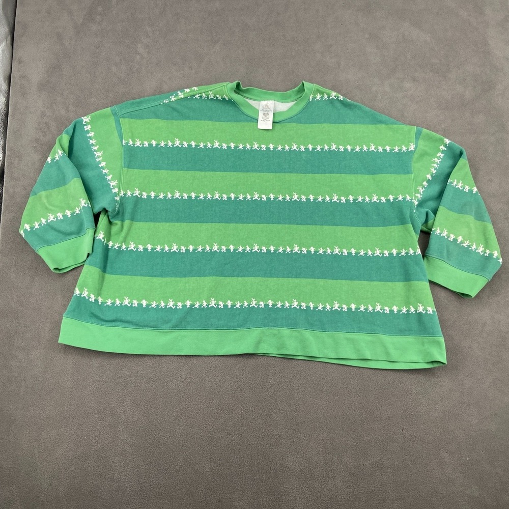 Walt‎ Disney World Sweatshirt Womens 2X Green Striped Mickey Mouse And Friends